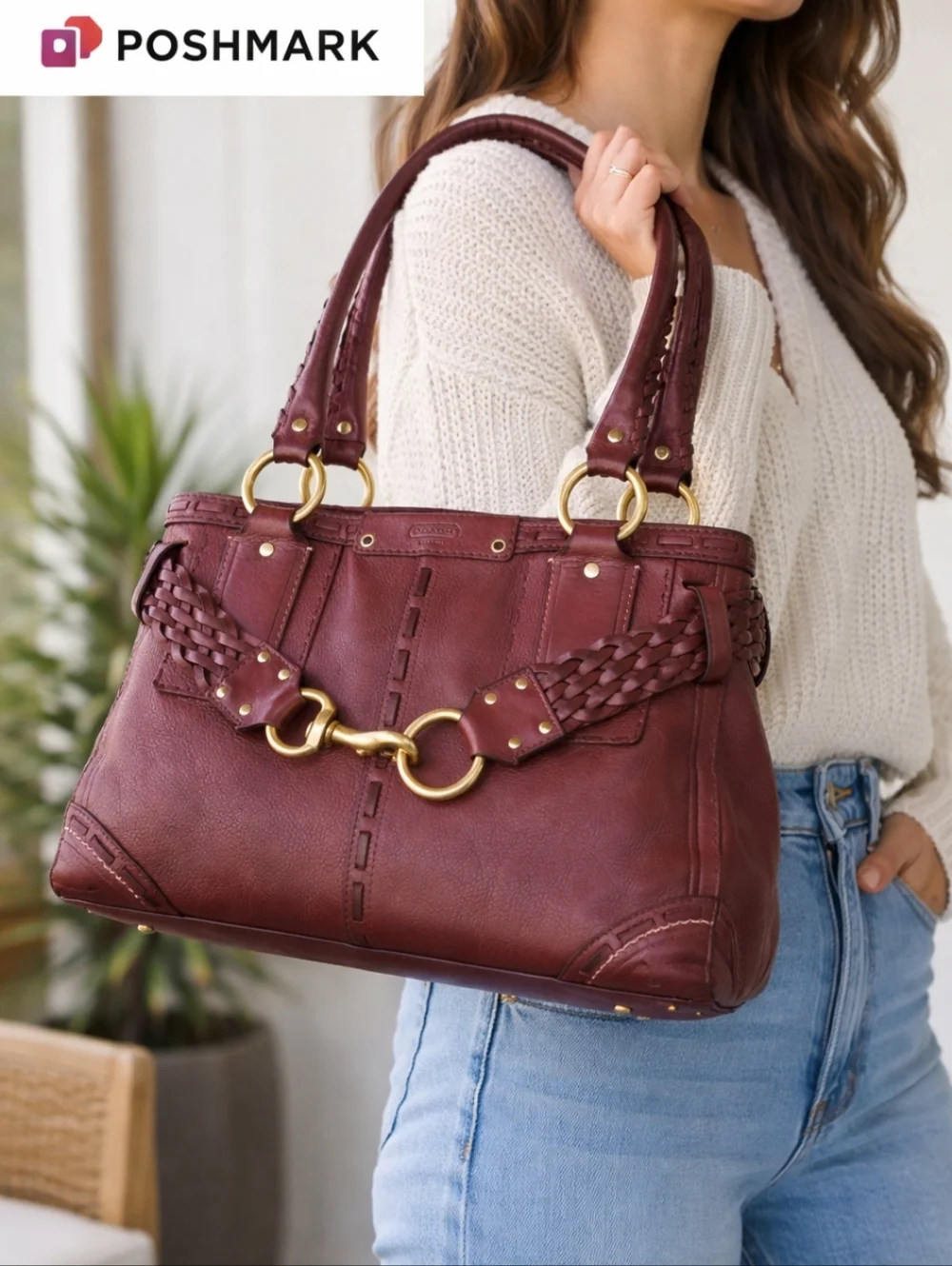 Vintage Coach Hamptons Braided Cognac Leather Carryall Bag Y2K Limited Edition - Picture 16 of 16